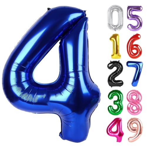 Nachtblau Luftballon Zahl 4 40 Zoll, 4 Geburtstag Party Dekorationen für Kinder, Riesen Glitzer 4 Form Folienballon für Partybedarf von IWERP