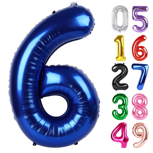 Nachtblau Luftballon Zahl 6 101.6 cm 6 Geburtstag Party Dekorationen für Kinder Riesige Glitzer 6 Form Folienballon für Partybedarf von IWERP