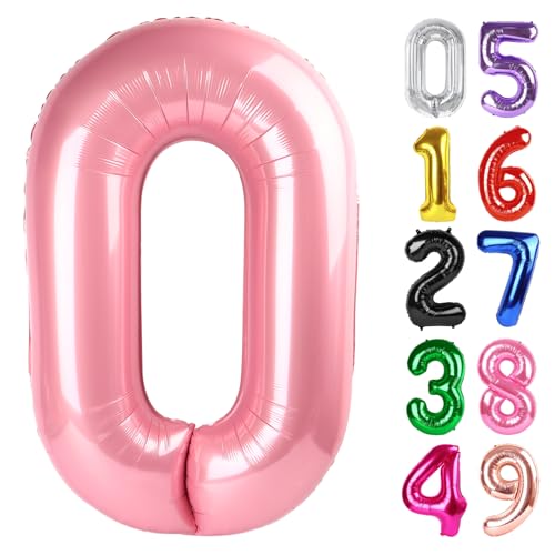 Perlglanz-Rosa Luftballon Zahl 0 40 Zoll, 0 Geburtstag Party Dekorationen für Kinder, Riesen Glitzer 0 Form Folienballon für Partybedarf von IWERP
