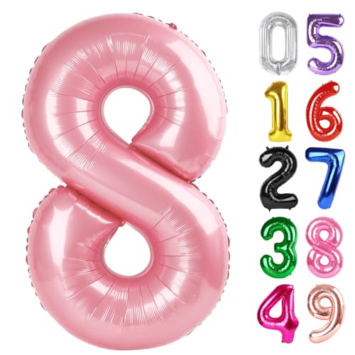 Perlglanz-Rosa Luftballon Zahl 8 40 Zoll, 8 Geburtstag Party Dekorationen für Kinder, Riesen Glitzer 8 Form Folienballon für Partybedarf von IWERP