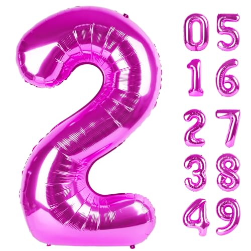 Rosy Lila 2 Luftballon, Zahlenballons 40 Zoll, 2. Ballon Zahl Geburtstag Dekorationen, Zweiter Zwei Geburtstag Party Supplies Nummer 2 Ballon von IWERP