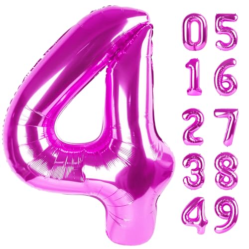 Rosy Lila 4 Luftballon Zahlenballons 40 Zoll 4 Geburtstag Dekorationen für Mädchen Vier Große Zahlen für Party Dekor Zahl 4 Ballon von IWERP