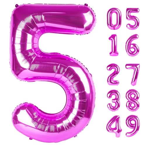 Rosy Lila 5 Luftballon, Zahlenballons 40 Zoll, 5 Geburtstag Ballon Dekorationen, Rosy Lila Partyzubehör, 5 Zahlenballons, Zahl 5 Ballon von IWERP