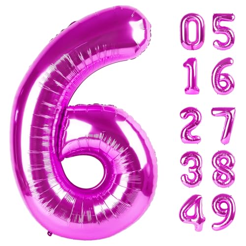 Rosy Lila 6 Luftballon, Zahlenballons 40 Zoll, 6. Luftballons für Geburtstagsdekorationen, Rosy Lila Party Supplies 6 Geburtstag Luftballon Zahl 6 Ballon von IWERP
