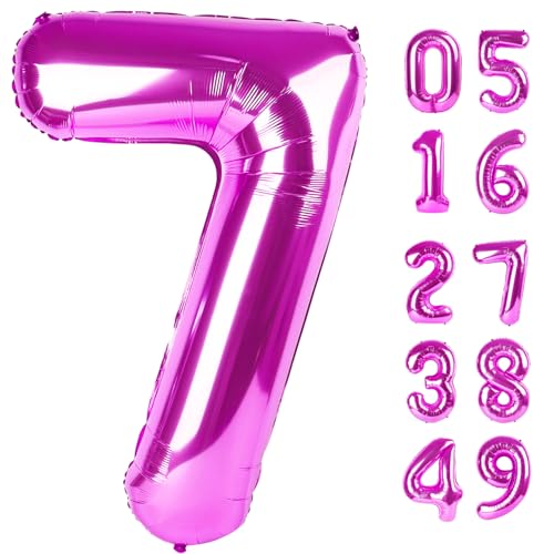 Rosy Lila 7 Luftballon Zahlenballons 101.6 cm 7 Geburtstag Dekorationen für Mädchen Kinder Party Dekoration für Frauen Zahl 7 Ballon von IWERP