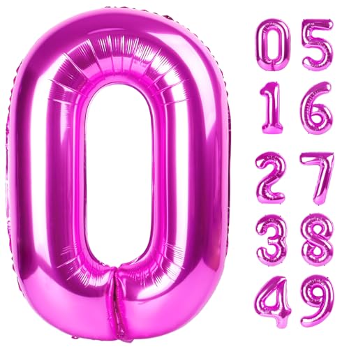 Rosy Lila Zahlenballon 40 Zoll, 0 Zahlenballons, 10 20 30 40 50 Zahlen Ballon Geburtstagsdekorationen, Partyzubehör für Frauen von IWERP