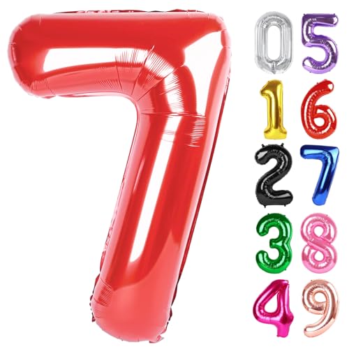 Rot Luftballon Zahl 7 40 Zoll, 7 Geburtstag Party Dekorationen für Kinder, Riesen Glitzer 7 Form Folienballon für Party Supplies von IWERP