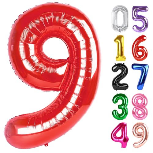 Rot Luftballon Zahl 9 101.6 cm 9 Geburtstag Party Dekorationen für Kinder, Riesen Glitzer 9 Form Folienballon für Partybedarf von IWERP