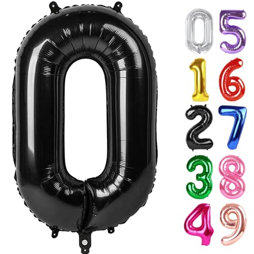 Schwarz Zahl 0 Ballon 40 Zoll, 0 Ballon Zahl für 10. 20. 30. 40. 50. 60. Geburtstag Dekorationen, Schwarz Party Supplies von IWERP