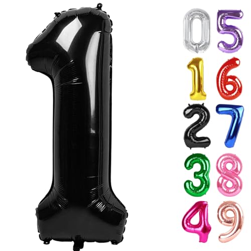 Schwarz Zahl 1 Ballon 40 Zoll, 1. Geburtstag Ballon für Baby Junge Mädchen Kleinkind Erste Geburtstag Dekorationen, Glänzend Schwarz Party Supplies von IWERP