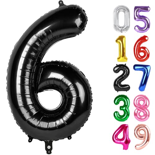 Schwarz Zahl 6 Ballon 40 Zoll, 6 Geburtstag Party Dekorationen für Kinder, Riesen Glitzer 6 Form Folienballon für Partybedarf von IWERP
