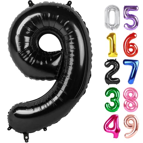 Schwarz Zahl 9 Ballon 40 Zoll, 9 Geburtstag Party Dekorationen für Kinder, Riesen Glitzer 9 Form Folienballon für Partybedarf von IWERP