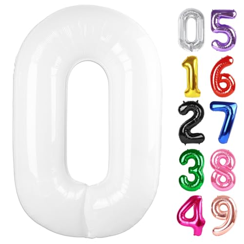 Weißer Ballon Zahl 0 40 Zoll, 0 Geburtstag Party Dekorationen für Kinder, Riesen Glitzer 0 Form Folienballon für Partybedarf von IWERP