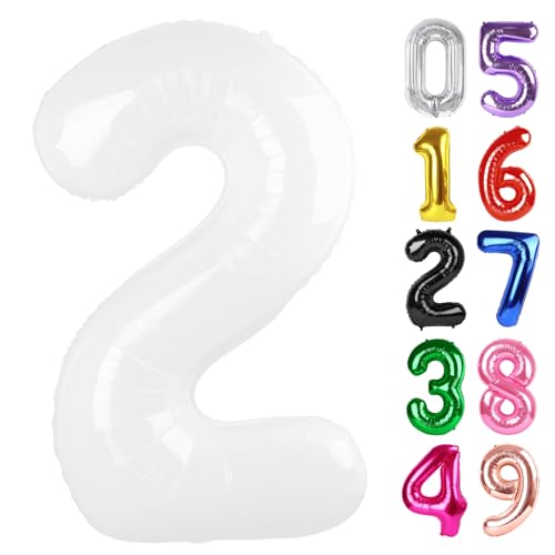 Weißer Ballon Zahl 2 40 Zoll, 2 Geburtstag Party Dekorationen für Kinder, Riesen Glitzer 2 Form Folienballon für Party Supplies von IWERP