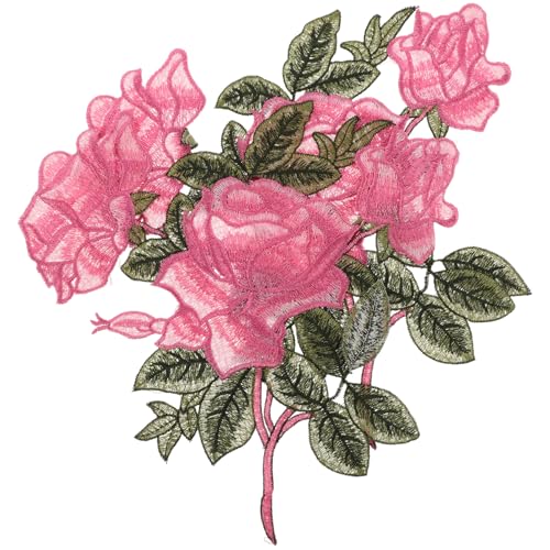 IWOWHERO 1 Paar Stoffflicken für Kleidung Aufnäher Nähen Stickereiflecken Stickmuster Jacke Stich An Rosa Kleiderflicken für Löcher Blumenbeete Blume Patches zum Aufnähen Polyester Rosy von IWOWHERO