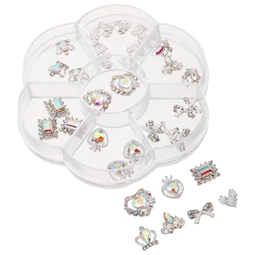 IWOWHERO 1 Schachtel Nail Charms aus Premiumlegierung mit Funkelnden Herz- Schleifen Kronenformen Flache Rückseite Langlebig und Schillernd Nail Embellishments für Valentinstag Hochzeit von IWOWHERO