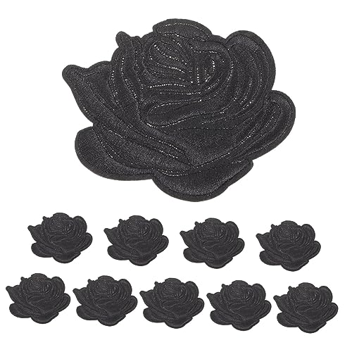 IWOWHERO 10 Stück Reparaturflicken für Kleidung Nähen Klebeflicken für Stoff Blumen- trimmen Stickerei embroidery jackets hemd Hutflicken selber machen DIY-Reparatur-Patches Polyester Black von IWOWHERO