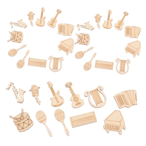 IWOWHERO 100 Stück Teiliges Holzscheiben Musikinstrumente Naturbelassen Glatt Bruchfest zum Basteln und DIY mit Individueller Gestaltung Leichte Holzplättchen für Kreative Handarbeiten von IWOWHERO