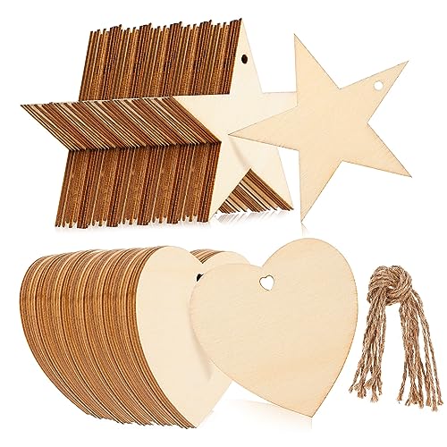 IWOWHERO 100Stücke Holzschilder Für DIY Bastelprojekte Leere Holz Tags Mit Vorloch Zum Dekorieren Sterne Herzen Langlebige Holzetiketten Für Geschenkanhänger Und Ideen von IWOWHERO
