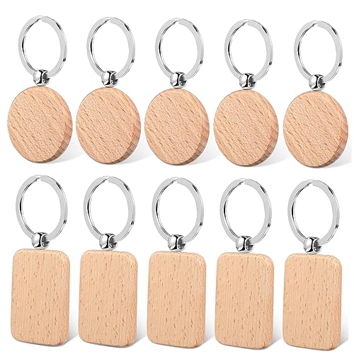 IWOWHERO 10Stücke Holz Schlüsselanhänger Leere Tag Rohlinge für Gravur Runde Rechteckige Formen für DIY Dekoration Personalisierte Naturholz Schlüsselringe IWOWHERO 10Stücke Holz Schlüsselanhänger Leere Tag Rohlinge für Gravur Runde Rechteckige Formen für DIY Dekoration Personalisierte Naturholz Schlüsselringe von IWOWHERO