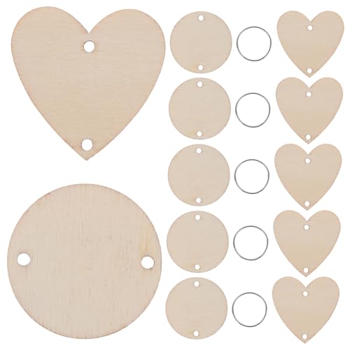 IWOWHERO 120 Stück Teiliges Holzscheiben mit Runden Holzscheiben Herzformen und Schlüsselringen Präzise Geschnittenes Zubehör für Hölzerne Wandkalender DIY Basteln und Dekorative von IWOWHERO