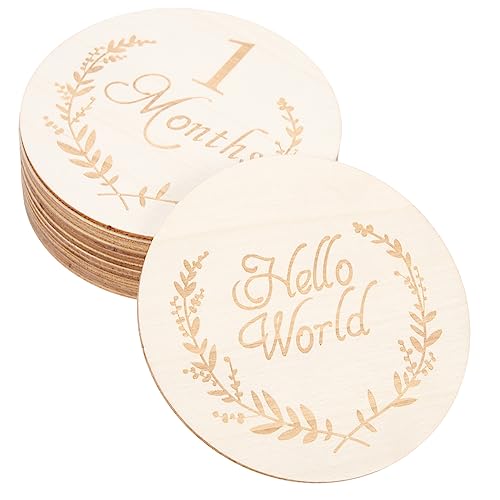 IWOWHERO 13 Stück Holzscheibe Dekorative Wohnaccessoires Monatlich Babykarten Babyartikel Dekorationen Wachstum Wand Geburtstag Meilenstein Neugeborenes Anzeichen Für Babymonate von IWOWHERO