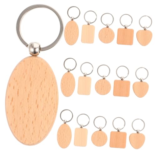 IWOWHERO 15 Stück Teiliges Buchenholz Schlüsselanhänger Rohlinge in Verschiedenen Formen Stabile DIY Holz Schlüsselringe zum Bemalen und Gravieren Personalisierbare Holzanhänger als und von IWOWHERO