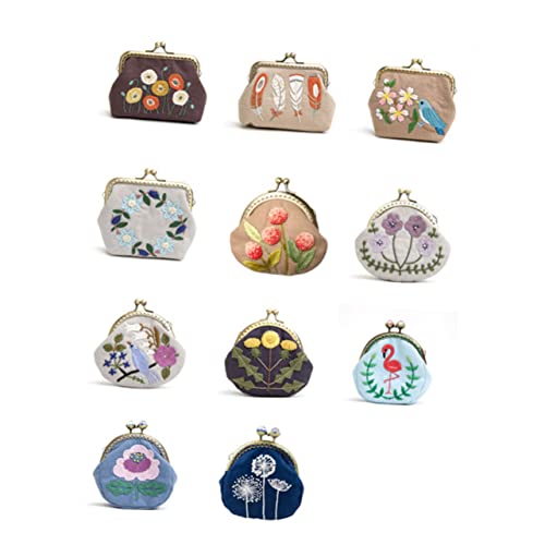 IWOWHERO 1Satz Handgefertigtes Stickerei Starter Kit Kussverschluss Münzhandtasche DIY Stickwerkzeug Mit Wollnadel Zubehör Für Frauen Gelben Blumenstil von IWOWHERO