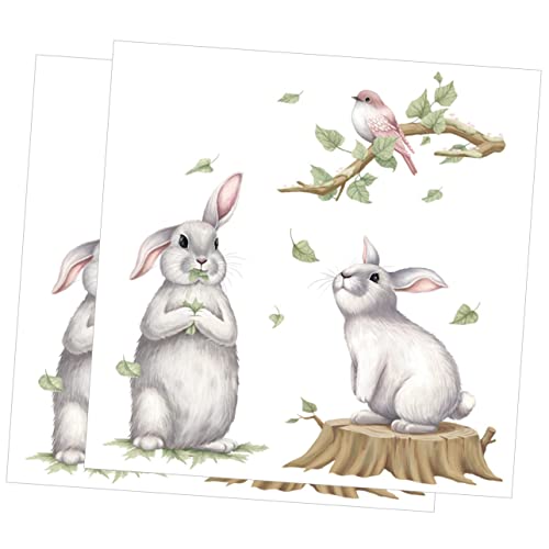 IWOWHERO 2 Blätter Kaninchen Wandtattoo Hase Wandtattoo Aufkleber „kaninchen Auf Zweigen“. Cartoon-kaninchen-wandtattoos Häschen-tapeten-dekor Vögel Wand Karikatur Klebrig Pvc 3d von IWOWHERO