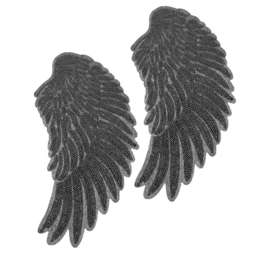 IWOWHERO 2 Stück Angel Wing Bügelflicken Mittlere Schwarz Pailletten Applikationen zum Aufnähen und Aufbügeln DIY Kleidung Accessoires für Jacken Praktische Stickflicken zur Reparatur und von IWOWHERO