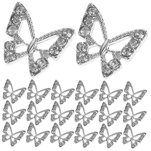 IWOWHERO 20 Stück Schmetterling Nail Art Zubehör Nagel Schmetterlinge Nägel Charme Anhänger Für Nägel Spitze Kunst Reize Über Nacht Goldene Schmetterlinge Für Nägel Legierung Silver von IWOWHERO