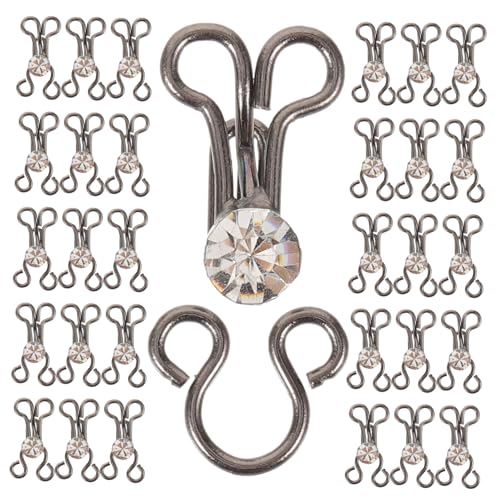 IWOWHERO 20 Stück Stilschnalle Mit Diamant-kragenhaken Nähhaken Und Ösenlasche Bh Diy Nähhakenöse Nähen Für Ösenverschlusshaken Taille Kleidung Schnappen Hosenverschlusshaken Black Metall von IWOWHERO