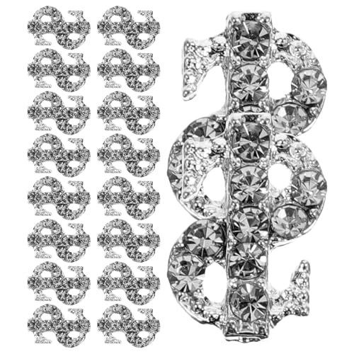 IWOWHERO 20 Stück Teiliges Silberne Nagelcharms in Dollarzeichenform Kleine Nagelkunst dekorationen mit Funkelnden Strasssteinen Süße Nail Art Verzierungen für DIY Maniküre bei Frauen und von IWOWHERO