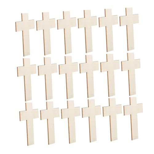 IWOWHERO 25 Stück Holz kreuzen leere hölzerne Lesezeichen leeres Holzschild leere Holzanhänger Holzhandwerksschmuck Holz zum Basteln unvollendet handwerkliches Kreuz Buchsbaum Beige von IWOWHERO