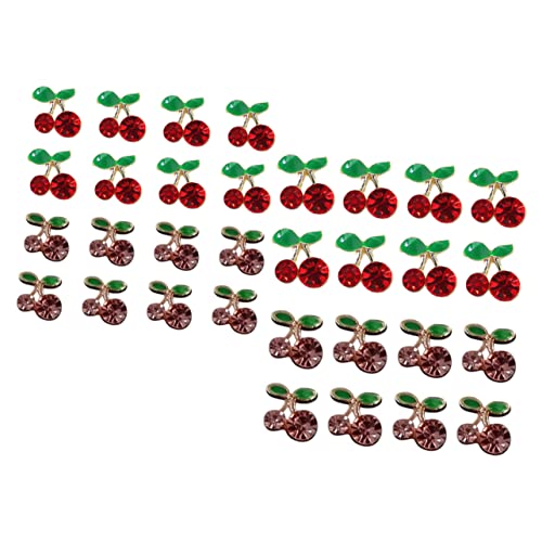 IWOWHERO 32 Stück Kirsche Nail Art Schmuck Kirschnagel-Charm Kunst Zucht Nieten Gold nail decoration herbst nail art weihnachtsdeko Kirschnagelanhänger für Frauen DIY -Nagelzauber Legierung von IWOWHERO