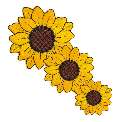 IWOWHERO 3Stücke Sonnenblumen Stickerei Patches Teiliges für DIY Kleidung Aufbügelbare Applikationen für Kinderbekleidung Handwerk und Taschen Hochwertige Applique Vielseitig von IWOWHERO