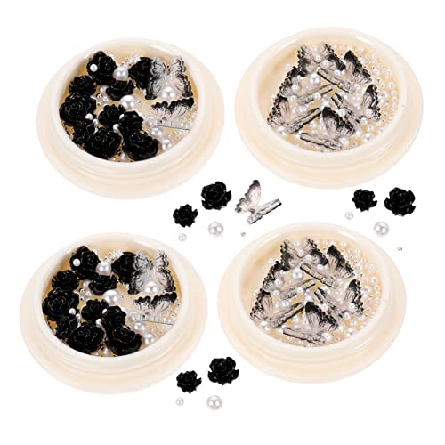 IWOWHERO 4 Boxen Dunkler Nageldiamant nagelsteine gelnägel nail decoration nail art steine Nail-Art-Set nagelbeißer stop Reiz Brief Nagelornamente Strasssteine ​​für Nägel Harz von IWOWHERO