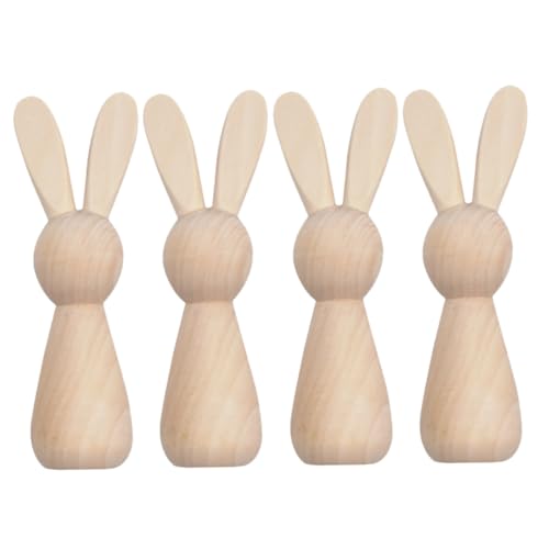 IWOWHERO 4 Stück Hase aus Holz Hasen Kaninchenstatuen für Wohnkultur klein Kaninchen- Blanko-Peg-Puppen Holzpuppen selber zeichnen unvollendetes Handwerk leere Holzpflockpuppe von IWOWHERO