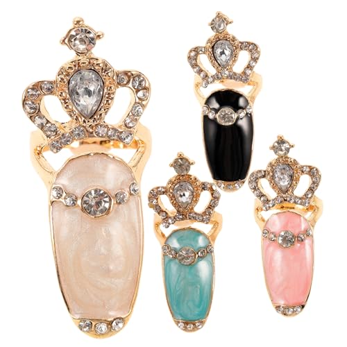 IWOWHERO 4 Stück Teiliges Crown Nail Ring aus Legierung mit Funkelnden Strasssteinen Modische Fingernagelringe für Nail Art Schmuck Individuelle Nageldekoration in Weiß Blau Schwarz und IWOWHERO 4 Stück Teiliges Crown Nail Ring aus Legierung mit Funkelnden Strasssteinen Modische Fingernagelringe für Nail Art Schmuck Individuelle Nageldekoration in Weiß Blau Schwarz und von IWOWHERO