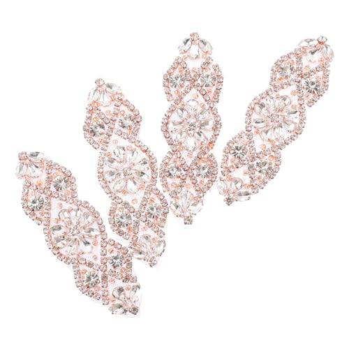 IWOWHERO 4 Stück Teiliges Strass Applikationen in Roségold Selbstklebende Rhinestone Patches für Brautgürtel DIY Dekoration für Hochzeitskleider Glänzende Taillengürtel Verschönerung von IWOWHERO