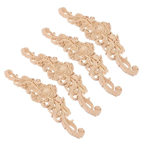 IWOWHERO 4Stücke Teiliges Holz Geschnitztes Applikationsornament für Möbel und Türen Dekorative Onlays Gummibaumholz für DIY Projekte und Wandverkleidungen von IWOWHERO