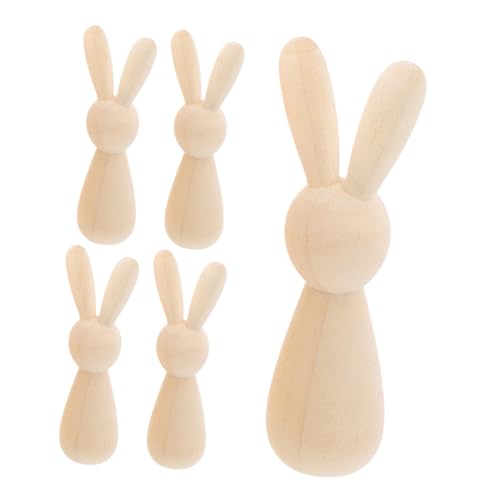 IWOWHERO 5 Stück Block Holz Kaninchendekorationen Hase Bauernhaus frühlingsdeko für zu hause Häschen-Statue Party Aber niedliches Kaninchendekor Holzverzierung Bunny Craft Wohnkultur Beige von IWOWHERO