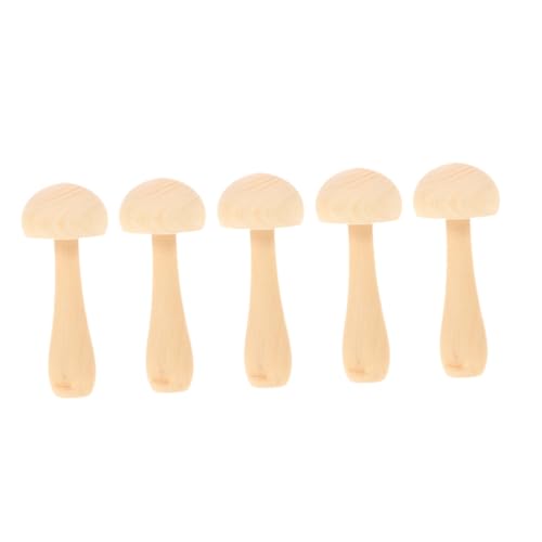 IWOWHERO 5 Stück kleiner Holzpilz Holzfiguren für Holzdeko Holzfiguren für Pilzsammler Gartenpilze Mini-Pilze Pilz unbemalt winzig Holzpilze zum bemalen Pilzstatue Lotusbaum von IWOWHERO