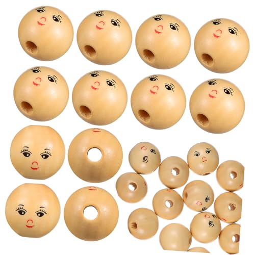 IWOWHERO 50 Stück Teiliges Kleine Holzperlen mit Lachendem Gesicht Naturbelassen mit Vorgebohrtem für Armband Herstellung DIY Schmuck Kreative Bastelarbeiten und Dekoration von IWOWHERO