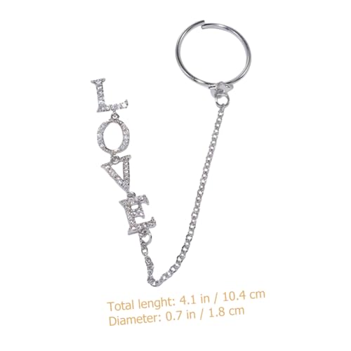 IWOWHERO Zircon Love Nagelkette mit Ring Silberne Maniküre Nail Charms Dekoration für Natürliche und Künstliche Fingernägel Einfache Anwendung für Party Festival look von IWOWHERO