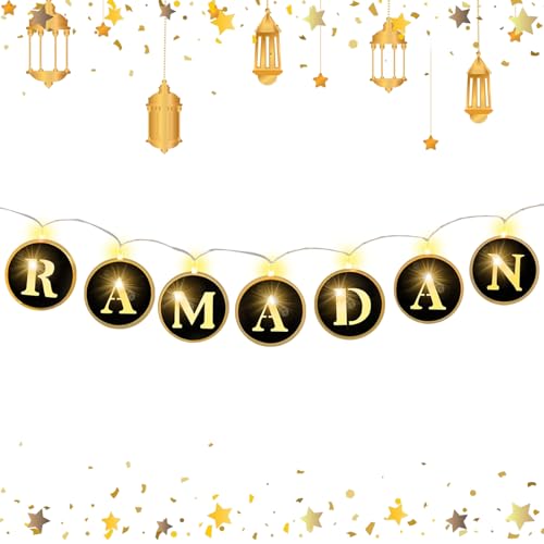 IWTBNOA Led Lichterkette Ramadan, Ramadan Wooden Hollow LED, Ramadan Eid Lichterkette, Ramadan Dekoration Hölzerne, Led Muslim Ramadan Lichterkette, Muslimisches Nachtlicht für Ramadan Dekoration von IWTBNOA