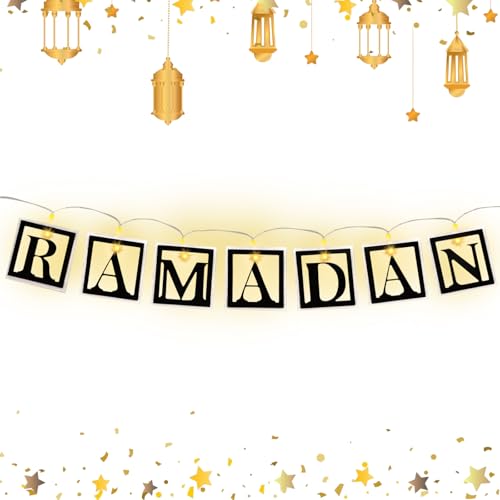 IWTBNOA Led Lichterkette Ramadan, Ramadan Wooden Hollow LED, Ramadan Eid Lichterkette, Ramadan Dekoration Hölzerne, Led Muslim Ramadan Lichterkette, Muslimisches Nachtlicht für Ramadan Dekoration von IWTBNOA