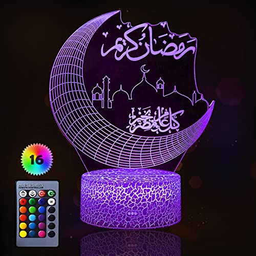 IWTBNOA Ramadan Dekoration LED DIY Lamp, Mubarak Ramadan LED Lampe, 3D 16 Farben Ramadan Mondlampe, Tischdekoration Mondlampe, Eid Dekorationen Mond für Zu Hause Ramadan Handwerk Dekoration von IWTBNOA