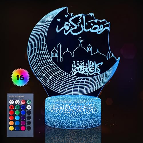 IWTBNOA Ramadan Dekoration LED DIY Lamp, Mubarak Ramadan LED Lampe, 3D 16 Farben Ramadan Mondlampe, Tischdekoration Mondlampe, Eid Dekorationen Mond für Zu Hause Ramadan Handwerk Dekoration von IWTBNOA