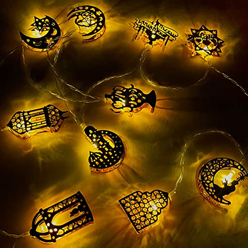 IWTBNOA Ramadan Lichterkette, 10 LEDs Eid Ramadan Laternen Lichterkette, Ramadan Deko Muslim Lichterkette, Eid Mubarak Stern Mond Lichterketten, Batteriebetrieben für Islam Party Außen Innen Festival von IWTBNOA